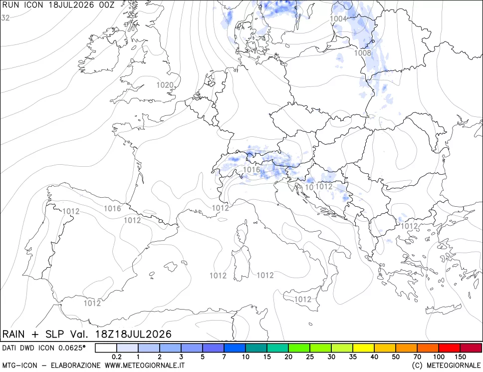 mappa Precipitazioni e pressione SLM