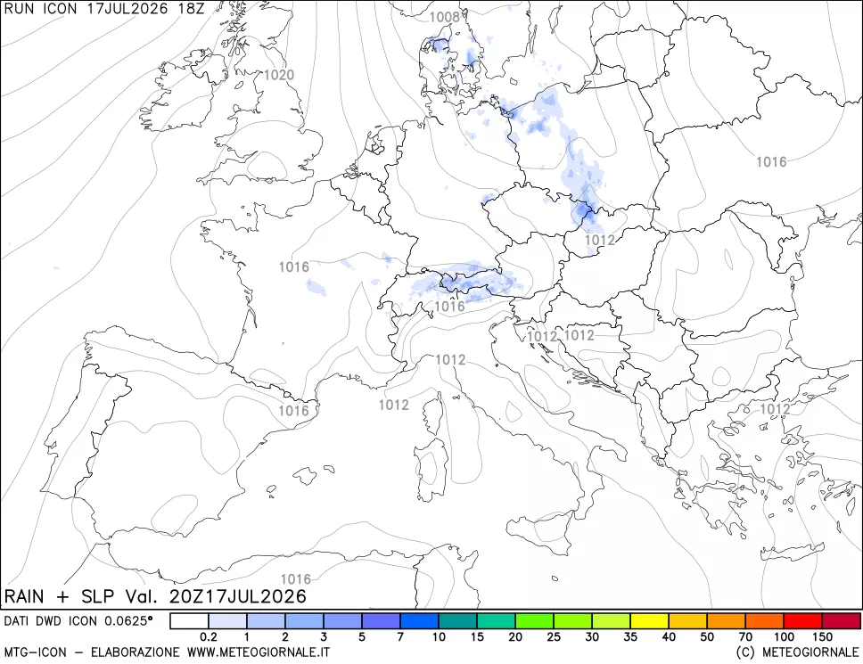 mappa Precipitazioni e pressione SLM