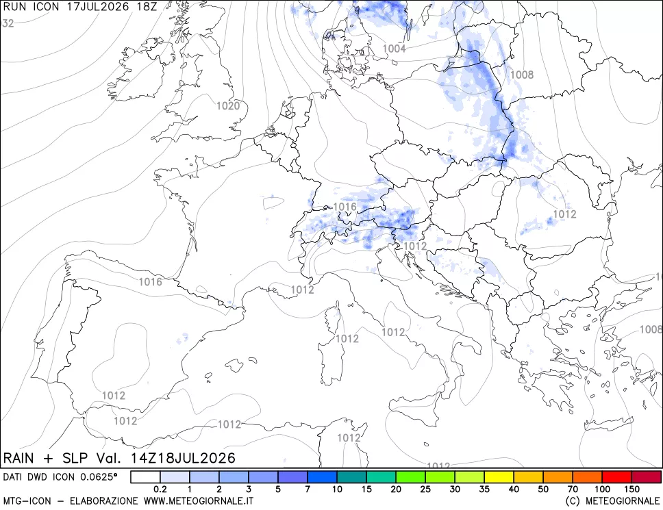mappa Precipitazioni e pressione SLM