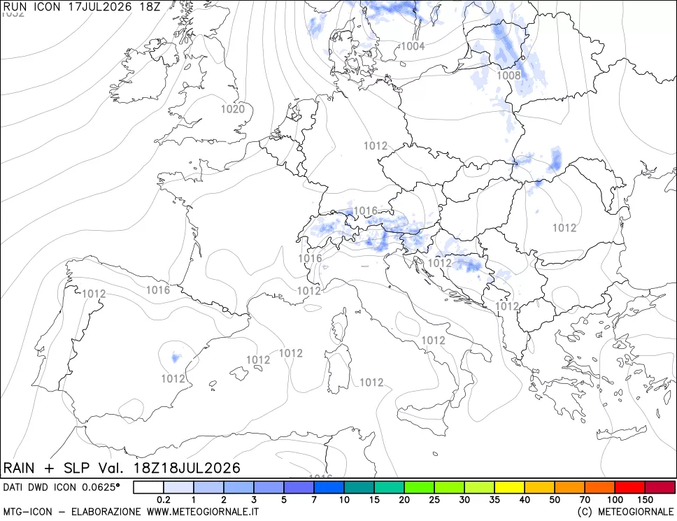 mappa Precipitazioni e pressione SLM