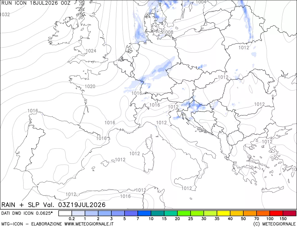 mappa Precipitazioni e pressione SLM