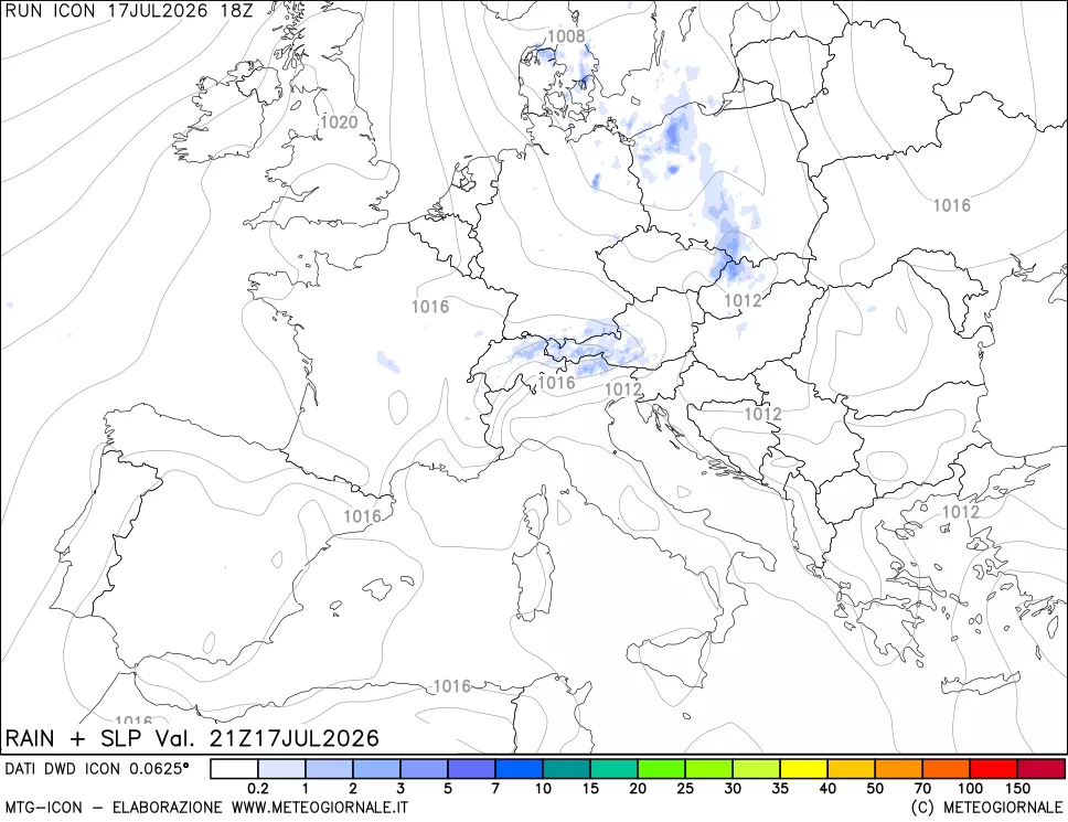 mappa Precipitazioni e pressione SLM