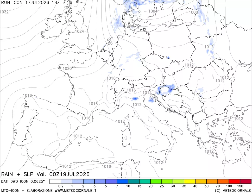 mappa Precipitazioni e pressione SLM