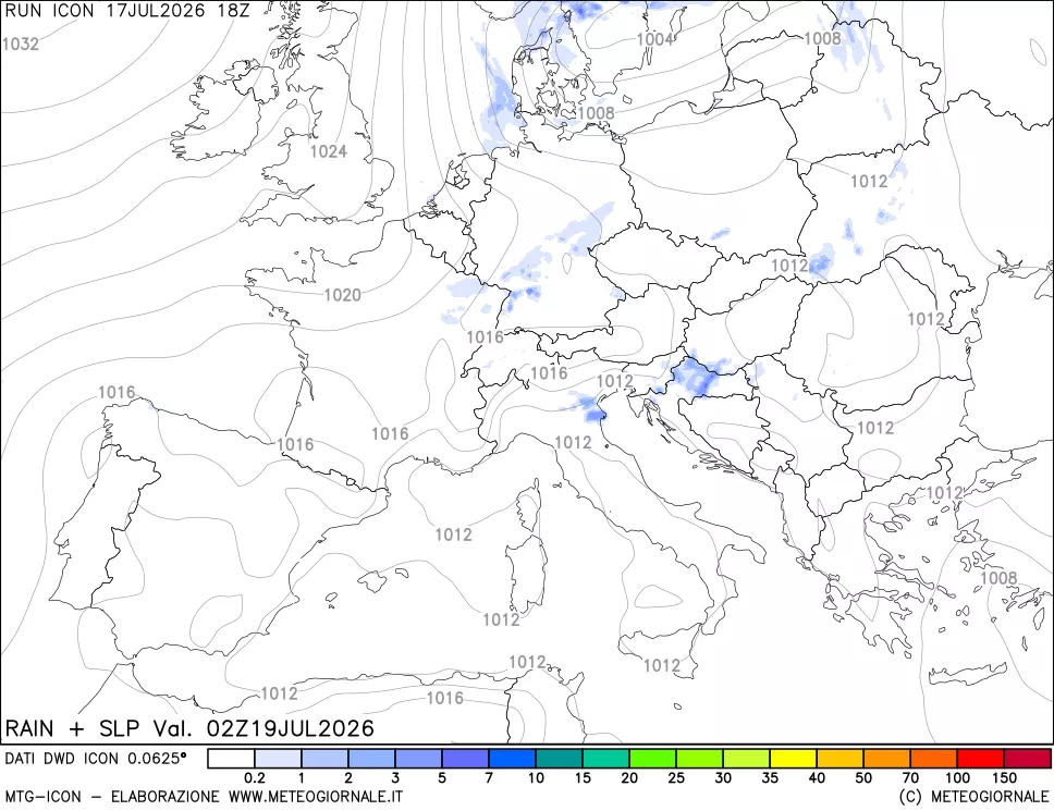 mappa Precipitazioni e pressione SLM