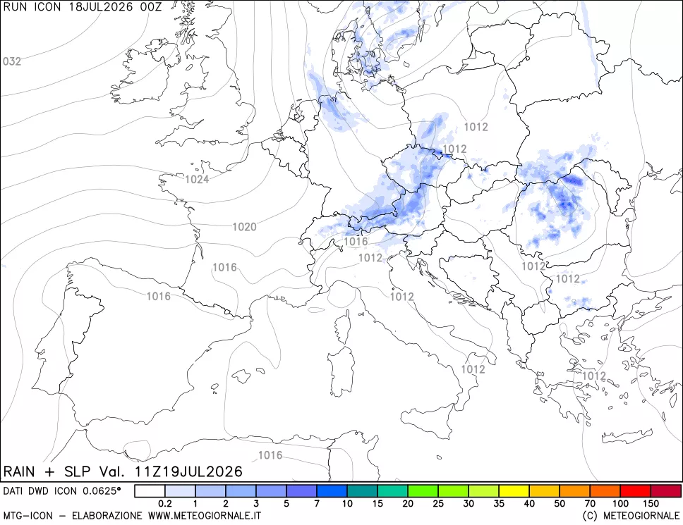 mappa Precipitazioni e pressione SLM