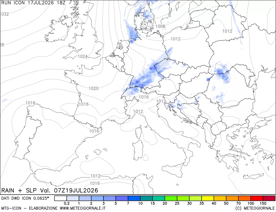 mappa Precipitazioni e pressione SLM