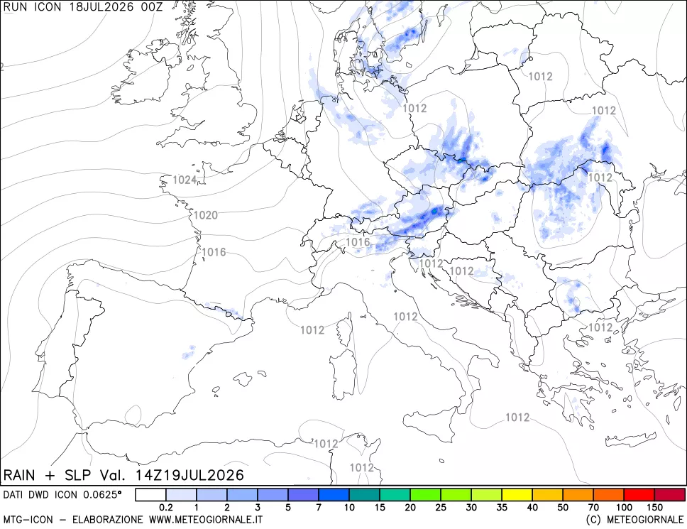 mappa Precipitazioni e pressione SLM