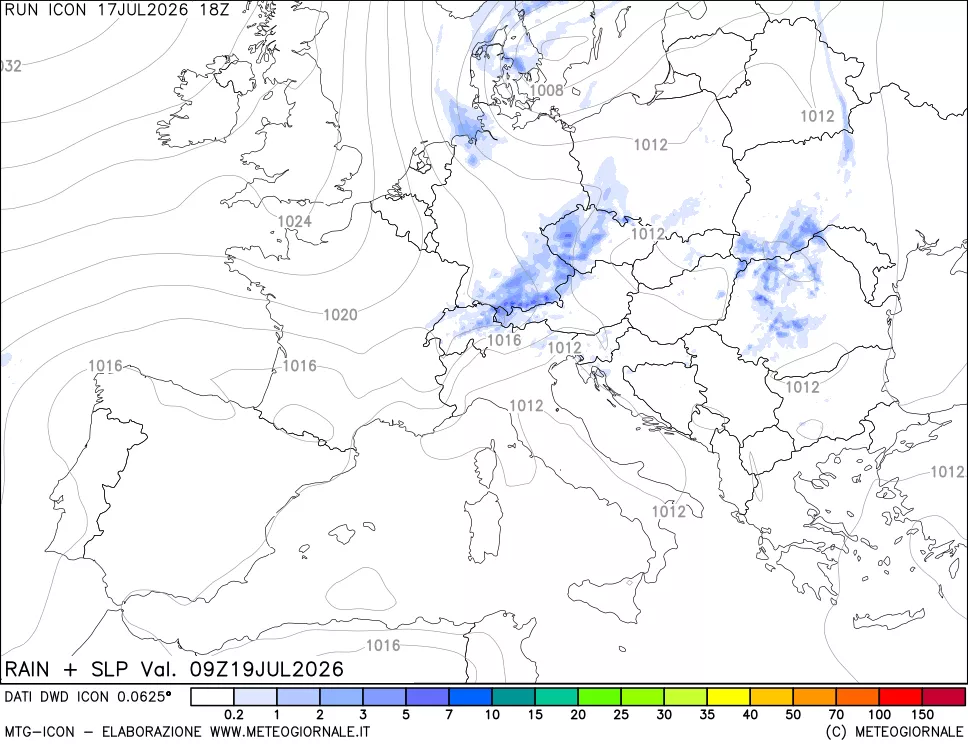 mappa Precipitazioni e pressione SLM