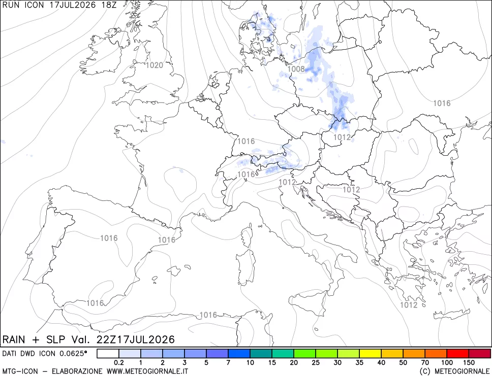 mappa Precipitazioni e pressione SLM