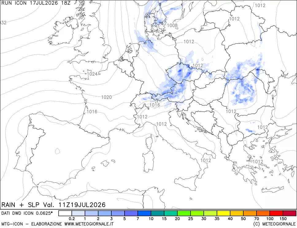 mappa Precipitazioni e pressione SLM