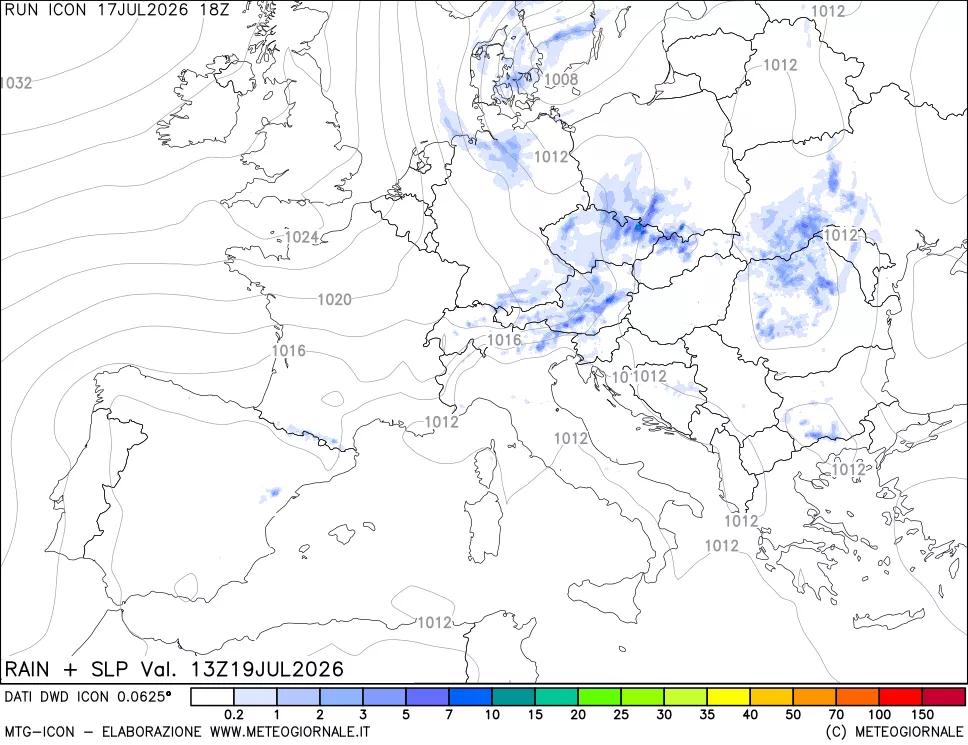 mappa Precipitazioni e pressione SLM