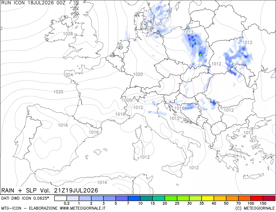 mappa Precipitazioni e pressione SLM