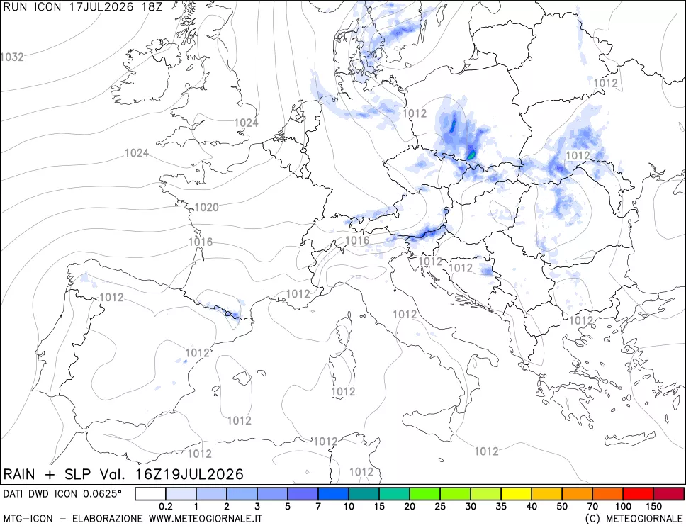 mappa Precipitazioni e pressione SLM