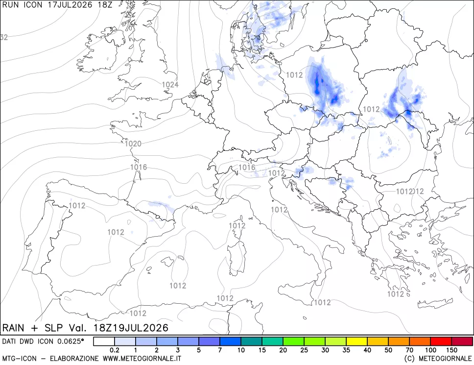 mappa Precipitazioni e pressione SLM