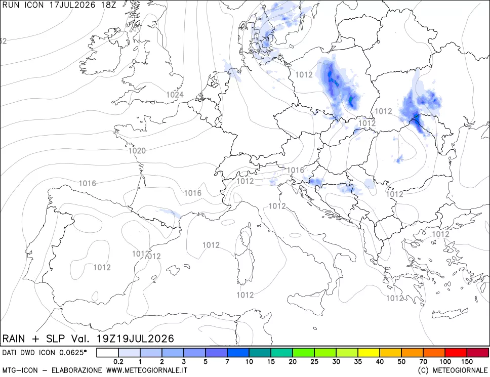 mappa Precipitazioni e pressione SLM