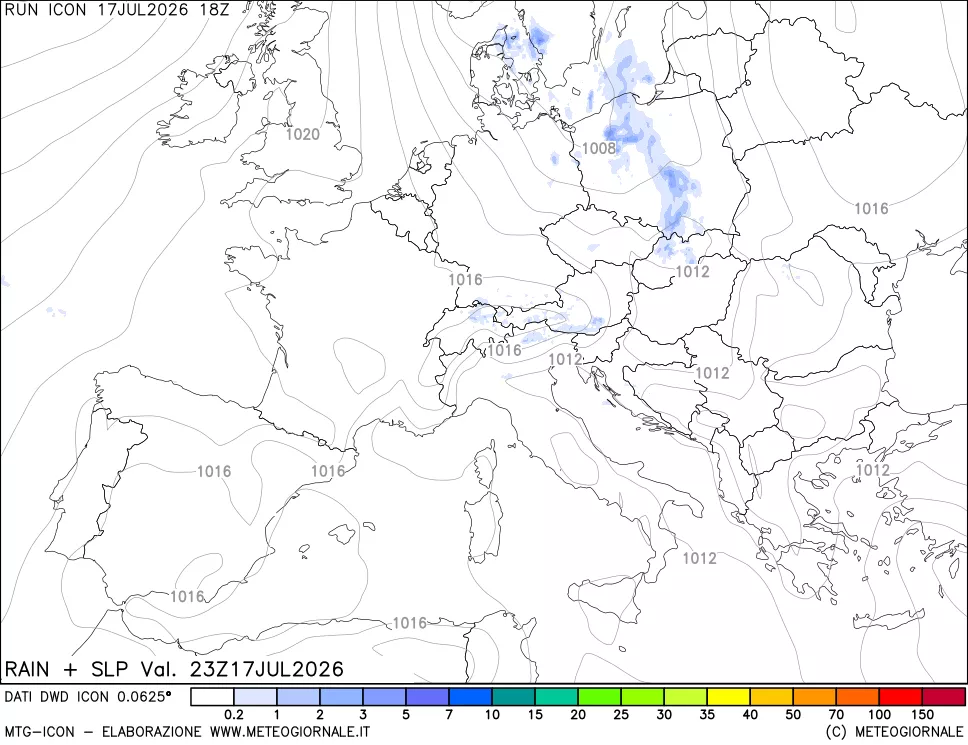 mappa Precipitazioni e pressione SLM