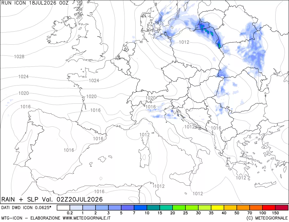 mappa Precipitazioni e pressione SLM