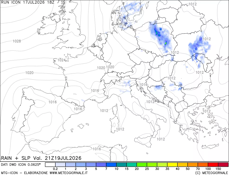 mappa Precipitazioni e pressione SLM