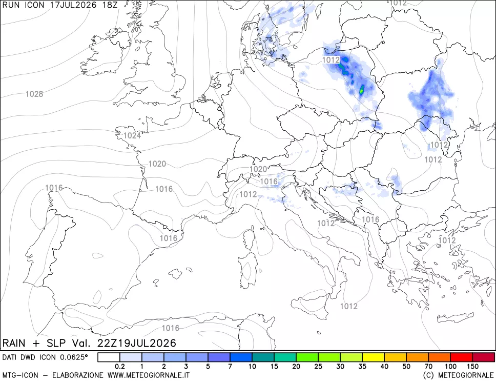 mappa Precipitazioni e pressione SLM