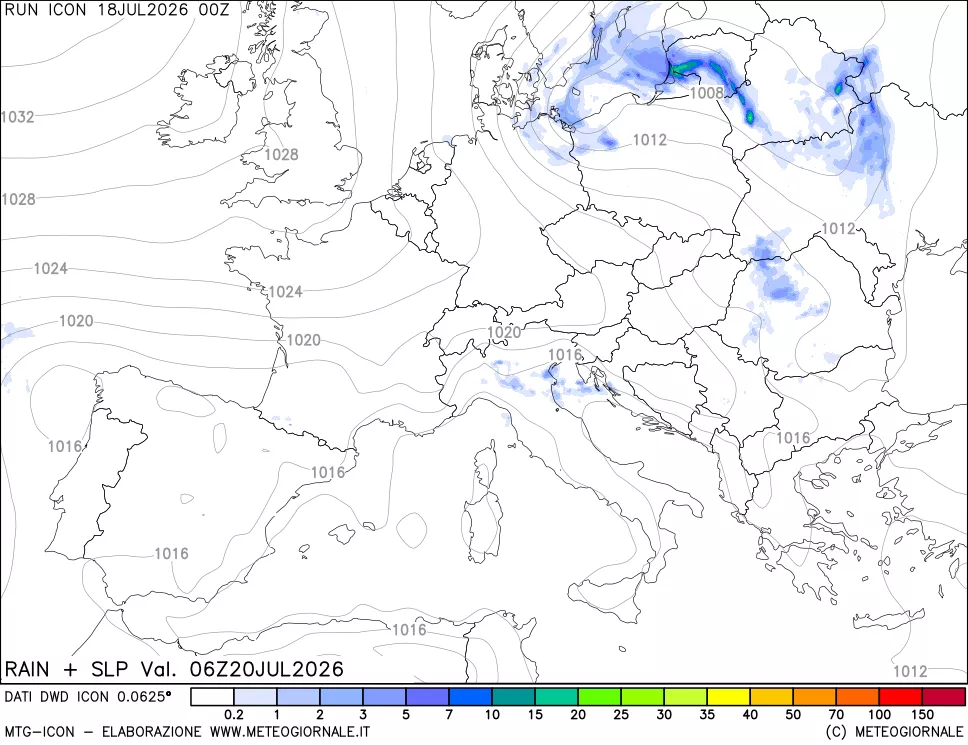 mappa Precipitazioni e pressione SLM