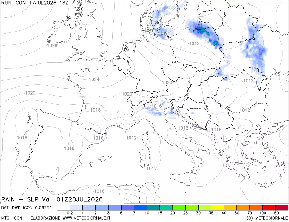 mappa Precipitazioni e pressione SLM