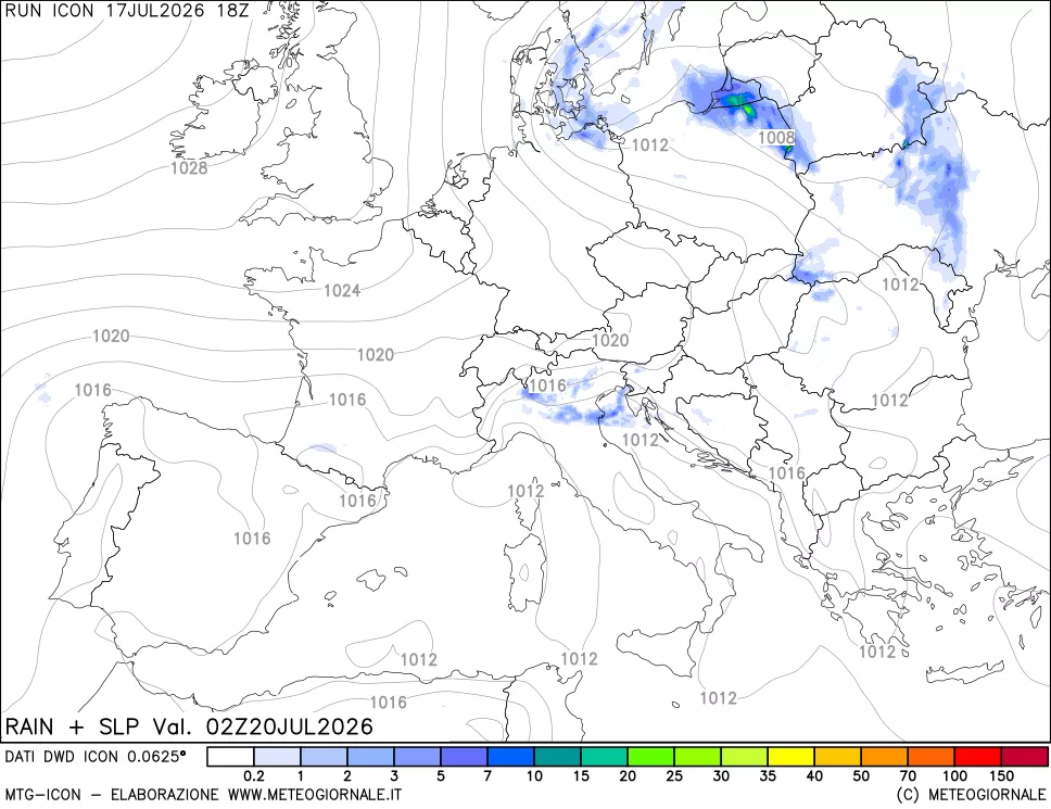 mappa Precipitazioni e pressione SLM