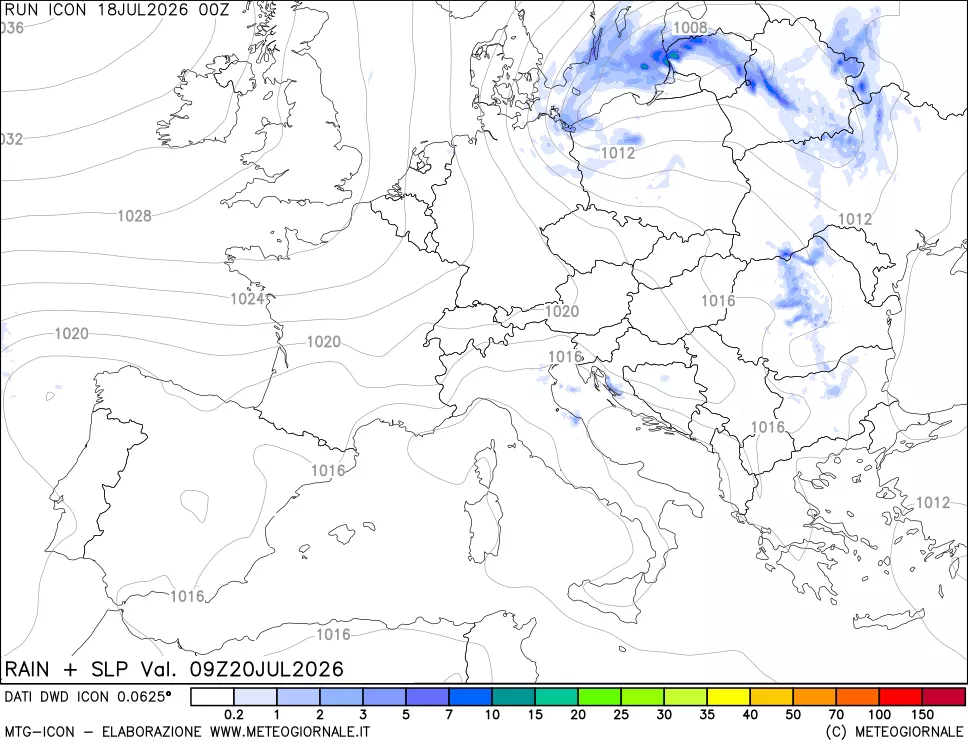 mappa Precipitazioni e pressione SLM