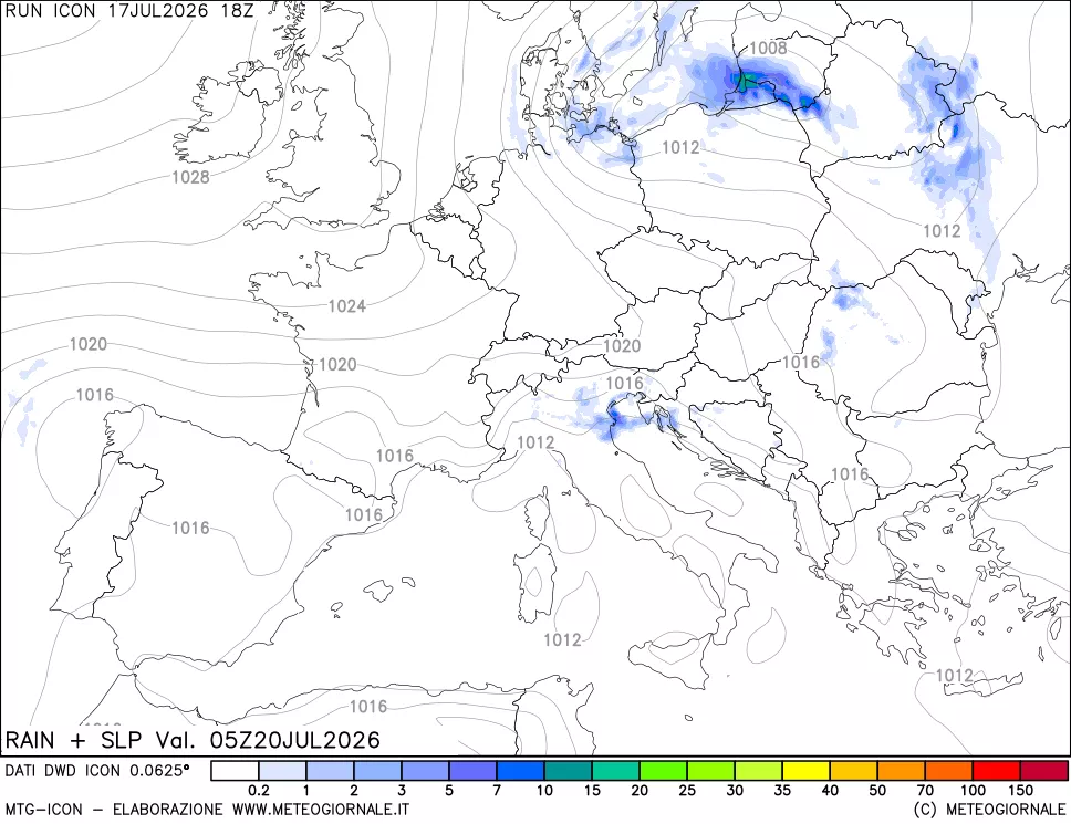 mappa Precipitazioni e pressione SLM