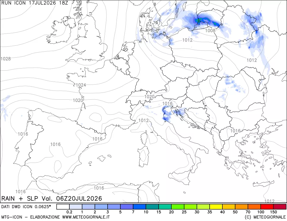 mappa Precipitazioni e pressione SLM