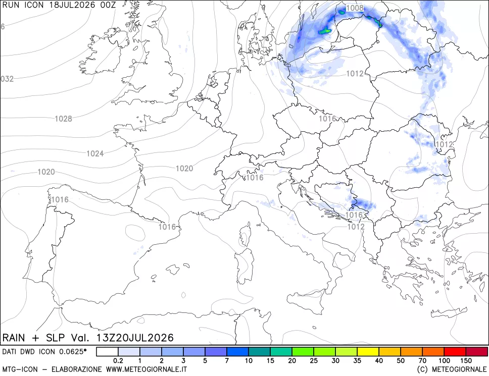 mappa Precipitazioni e pressione SLM