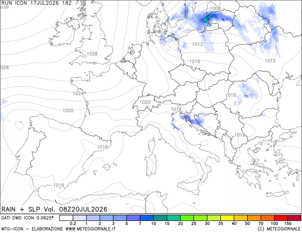 mappa Precipitazioni e pressione SLM