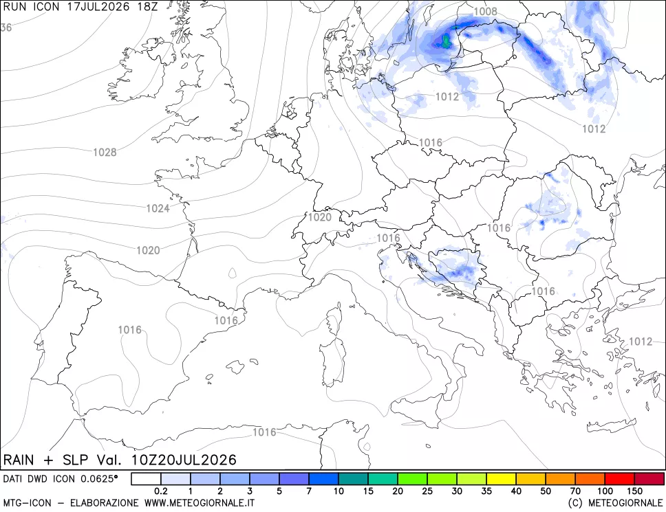 mappa Precipitazioni e pressione SLM