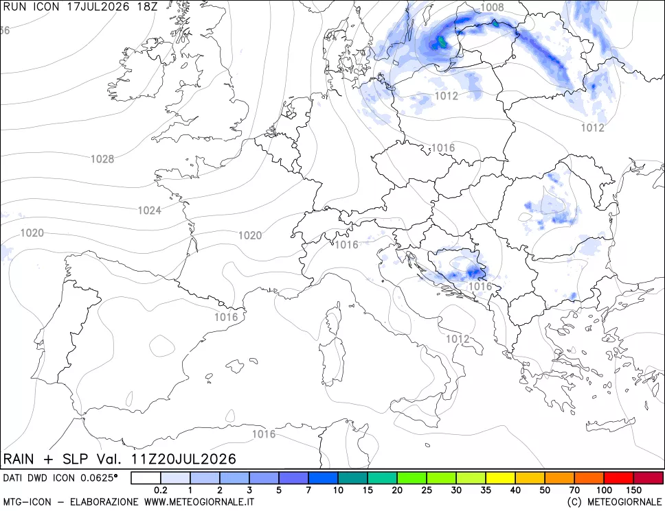 mappa Precipitazioni e pressione SLM