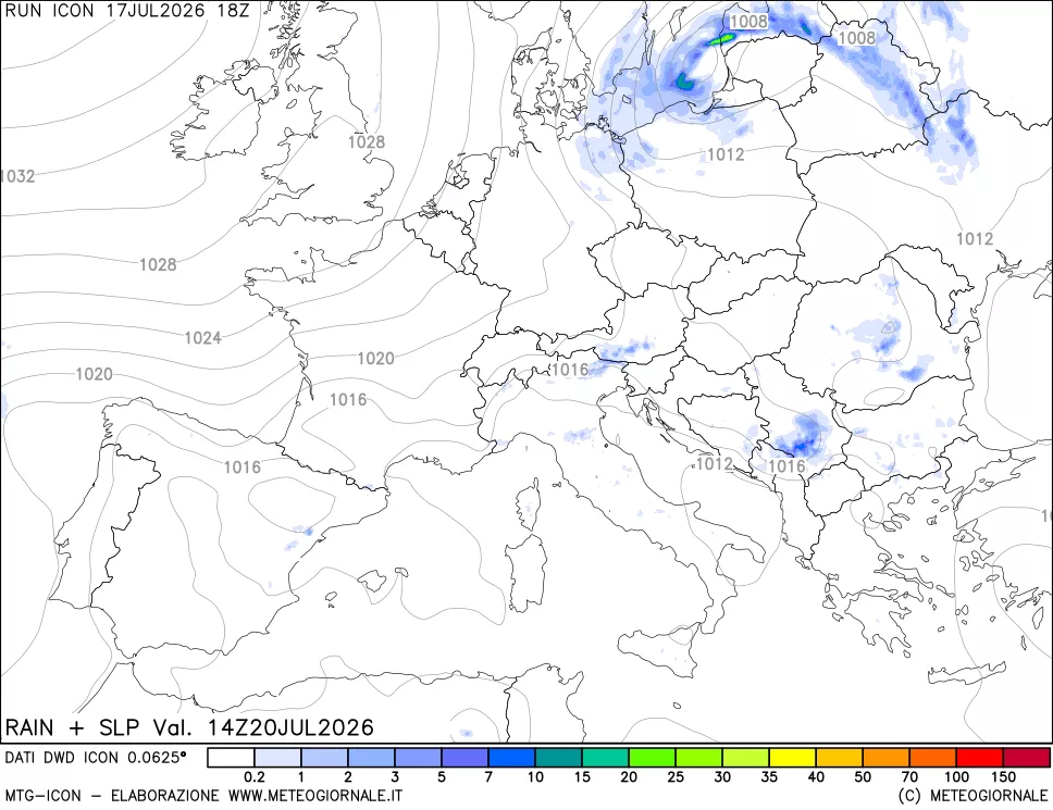 mappa Precipitazioni e pressione SLM