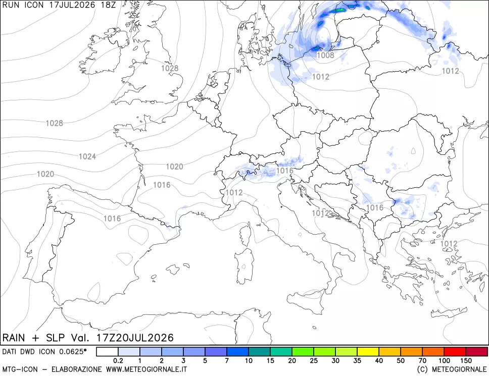 mappa Precipitazioni e pressione SLM