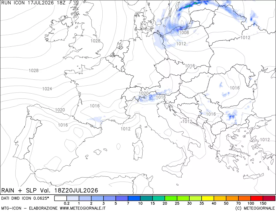 mappa Precipitazioni e pressione SLM