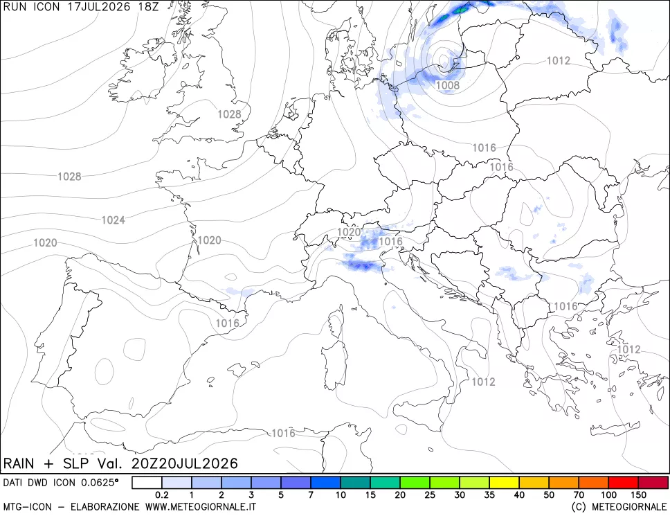 mappa Precipitazioni e pressione SLM