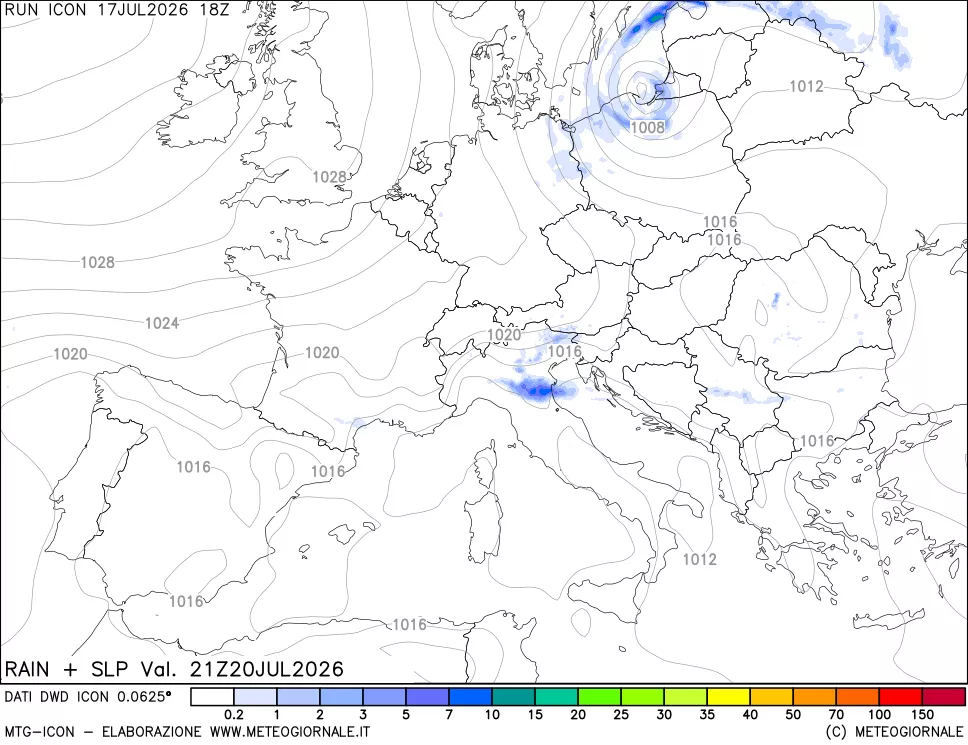 mappa Precipitazioni e pressione SLM