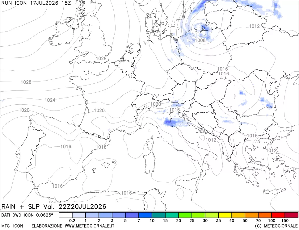 mappa Precipitazioni e pressione SLM