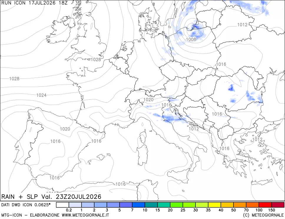 mappa Precipitazioni e pressione SLM