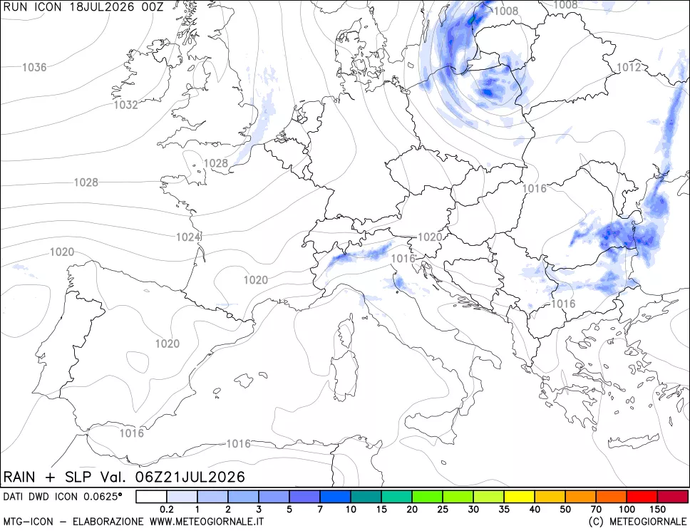 mappa Precipitazioni e pressione SLM
