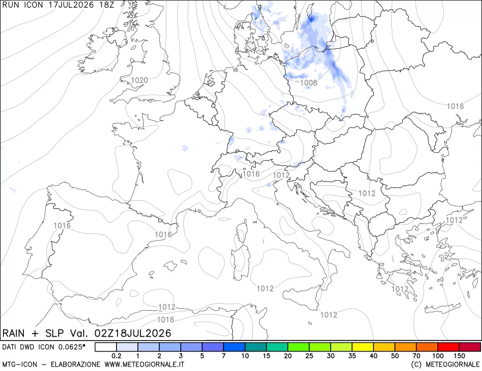 mappa Precipitazioni e pressione SLM