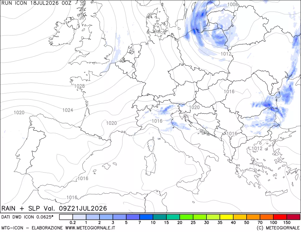 mappa Precipitazioni e pressione SLM
