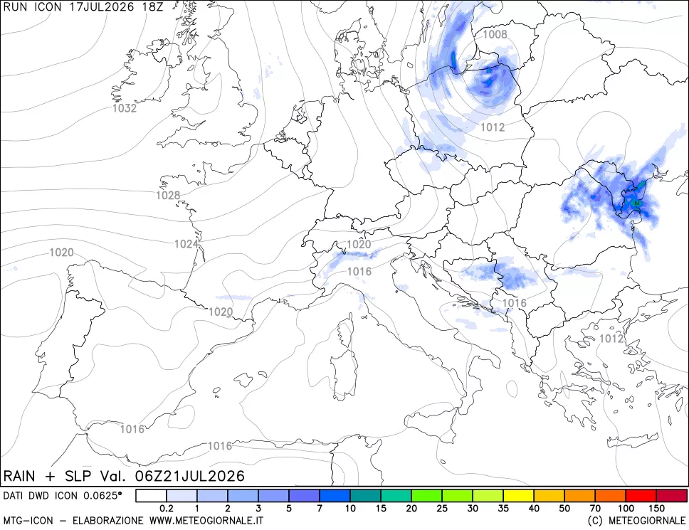 mappa Precipitazioni e pressione SLM