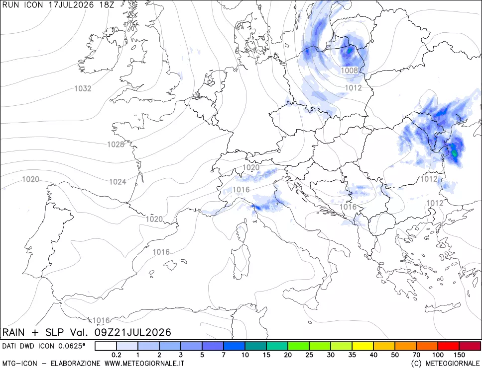 mappa Precipitazioni e pressione SLM