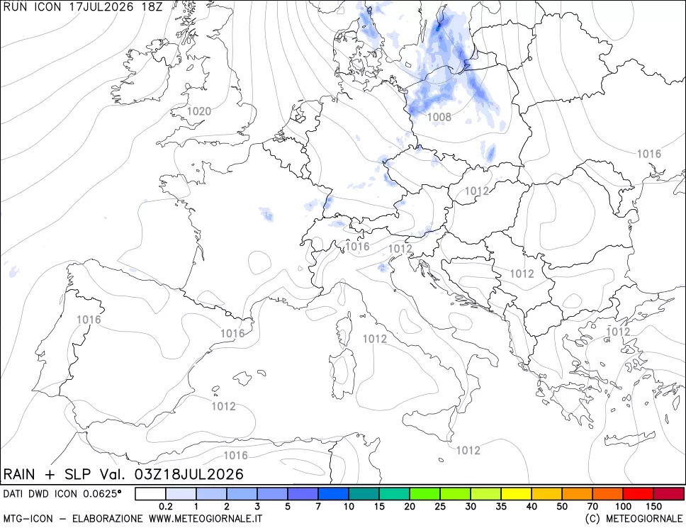 mappa Precipitazioni e pressione SLM