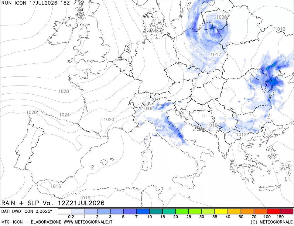 mappa Precipitazioni e pressione SLM