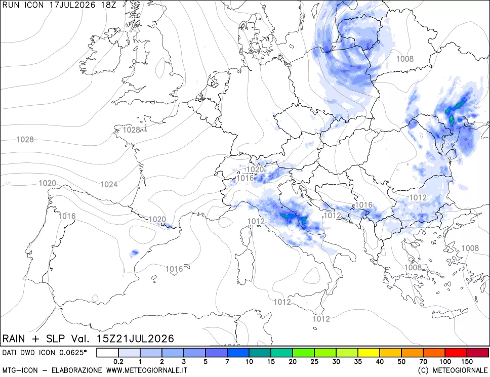 mappa Precipitazioni e pressione SLM