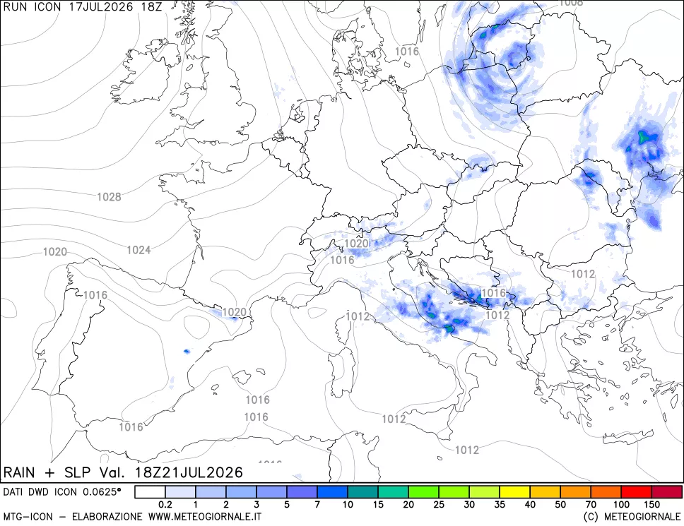 mappa Precipitazioni e pressione SLM