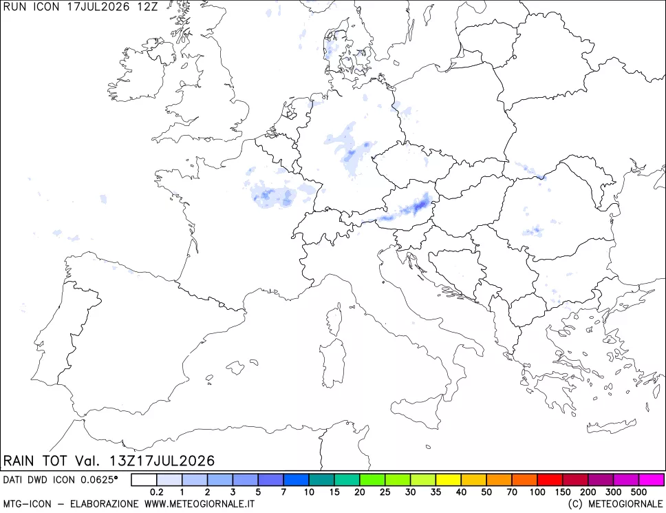 mappa Precipitazioni totali dal primo giorno